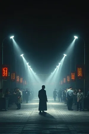 《雾港来信》海报：雨夜码头一人提灯独行